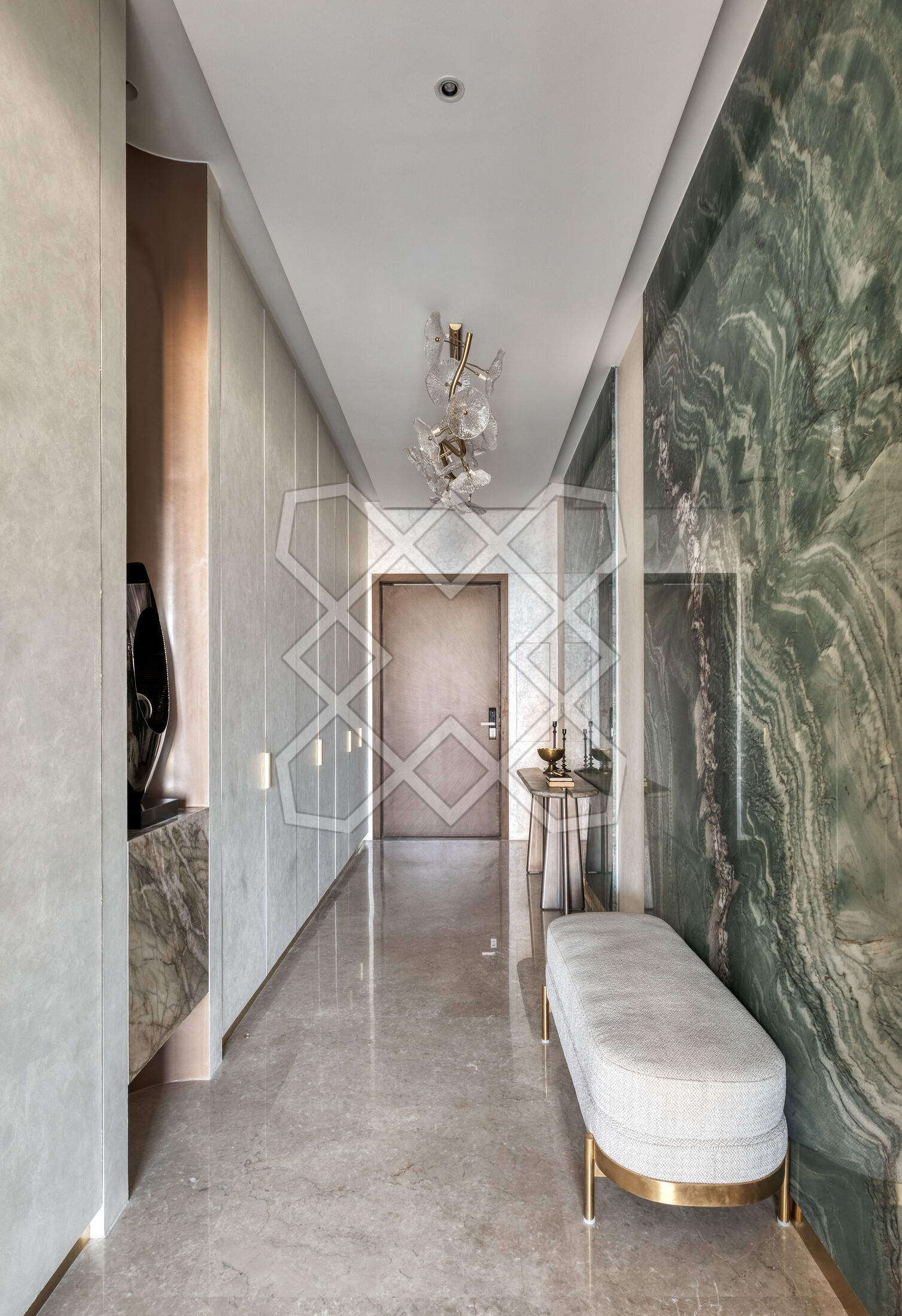 The entrance at Renaissance, with its jade-green marble feature wall