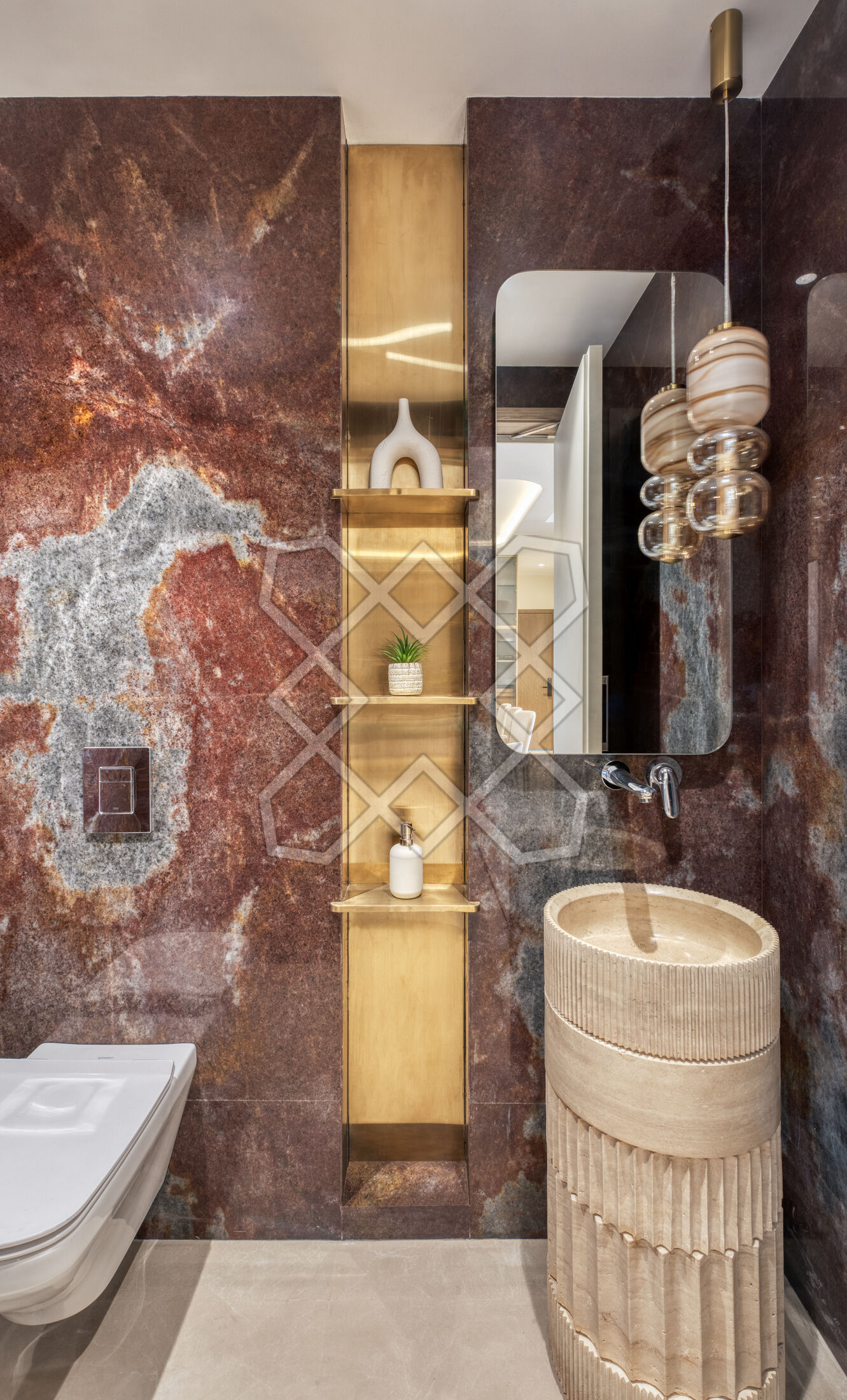 The powder room at Renaissance, its basin drawn from classical Greek columns