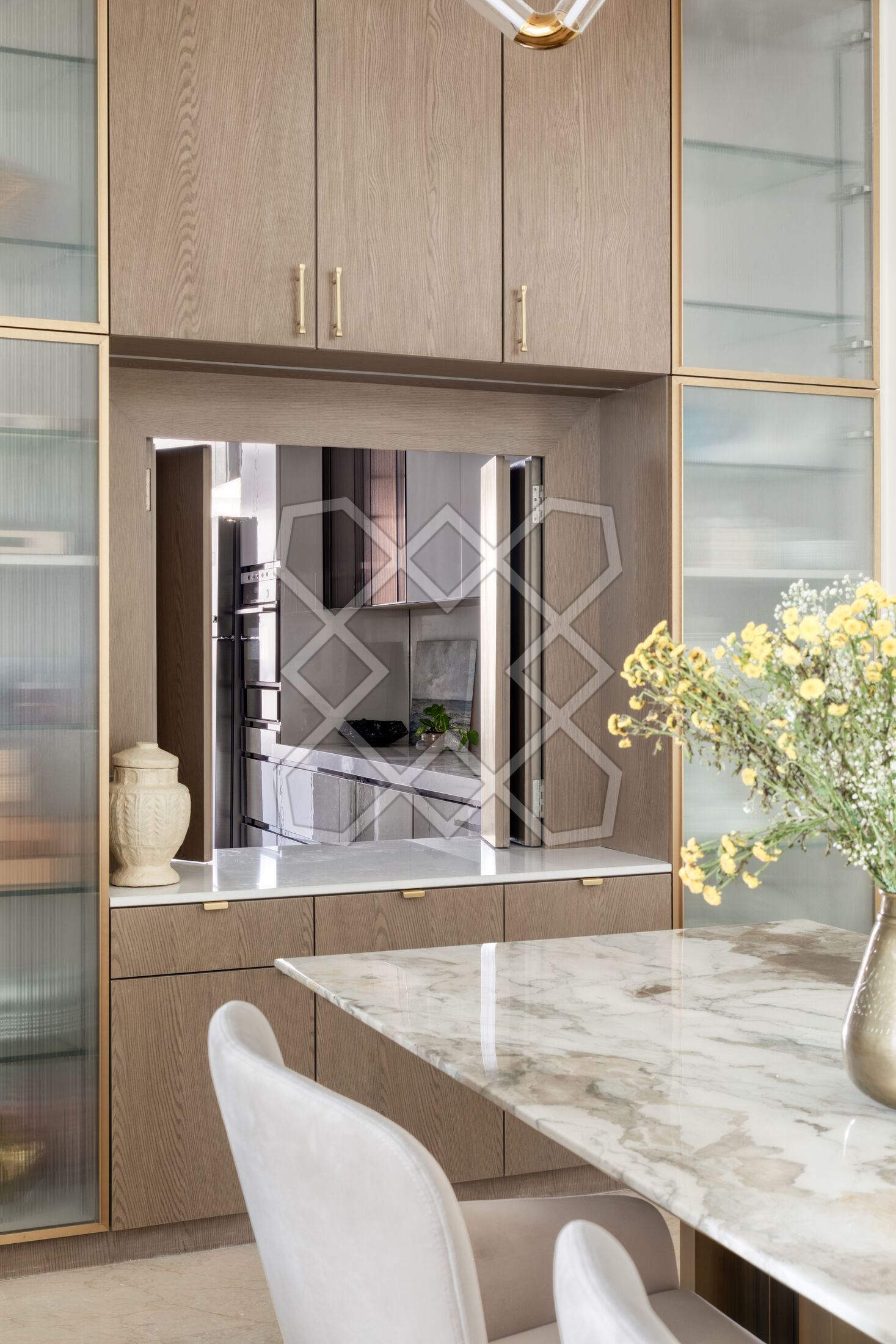 The console serving window between the kitchen and dining at Renaissance