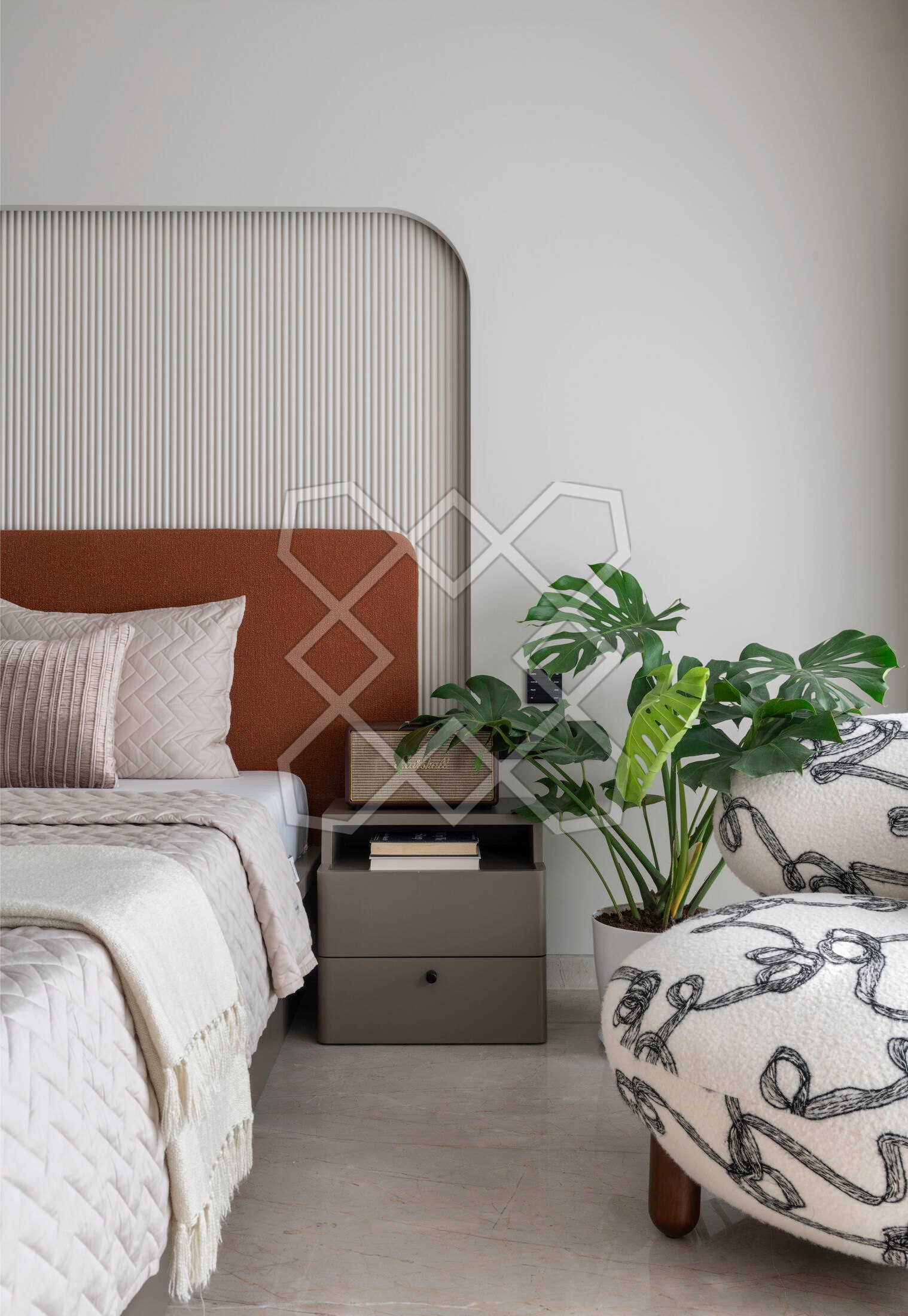The master bedroom at the Juhu apartment