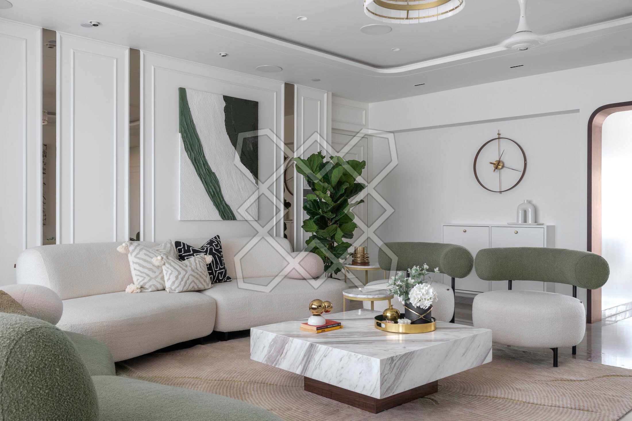 The living room at the Juhu apartment, looking towards the skyline