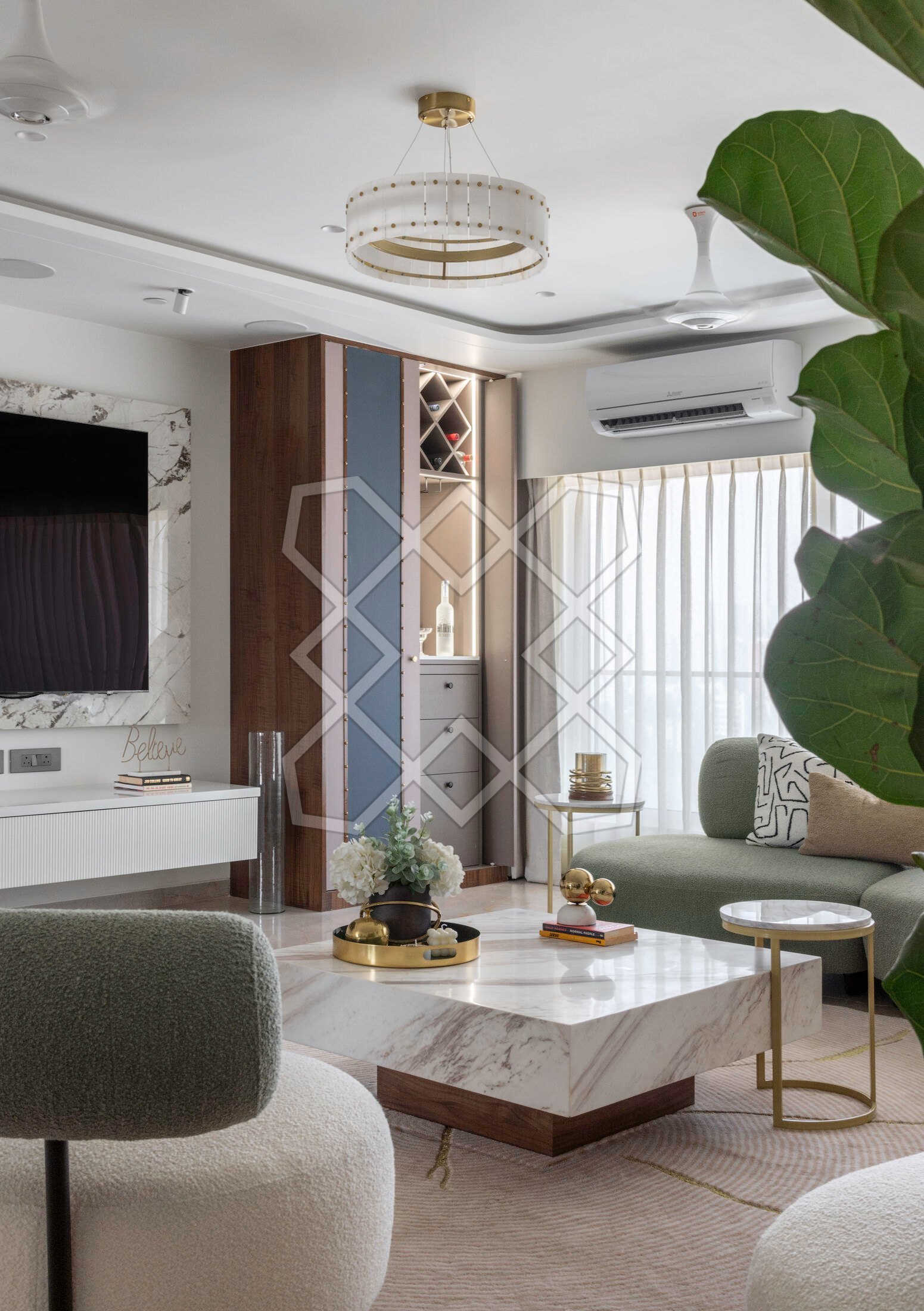 The bar unit in the living room at the Juhu apartment