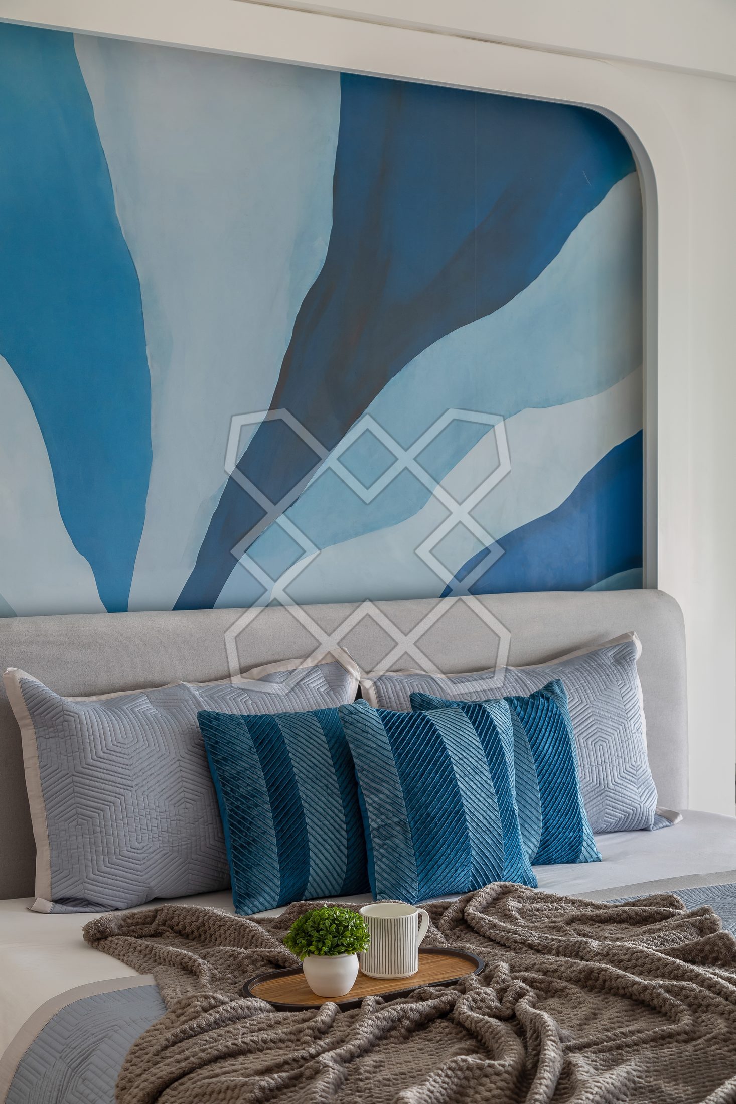 The painted headboard panel in a bedroom at The Eternal Solace