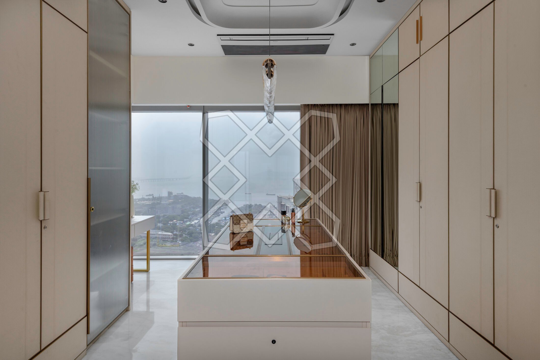 A walk-in wardrobe at A Still Summit