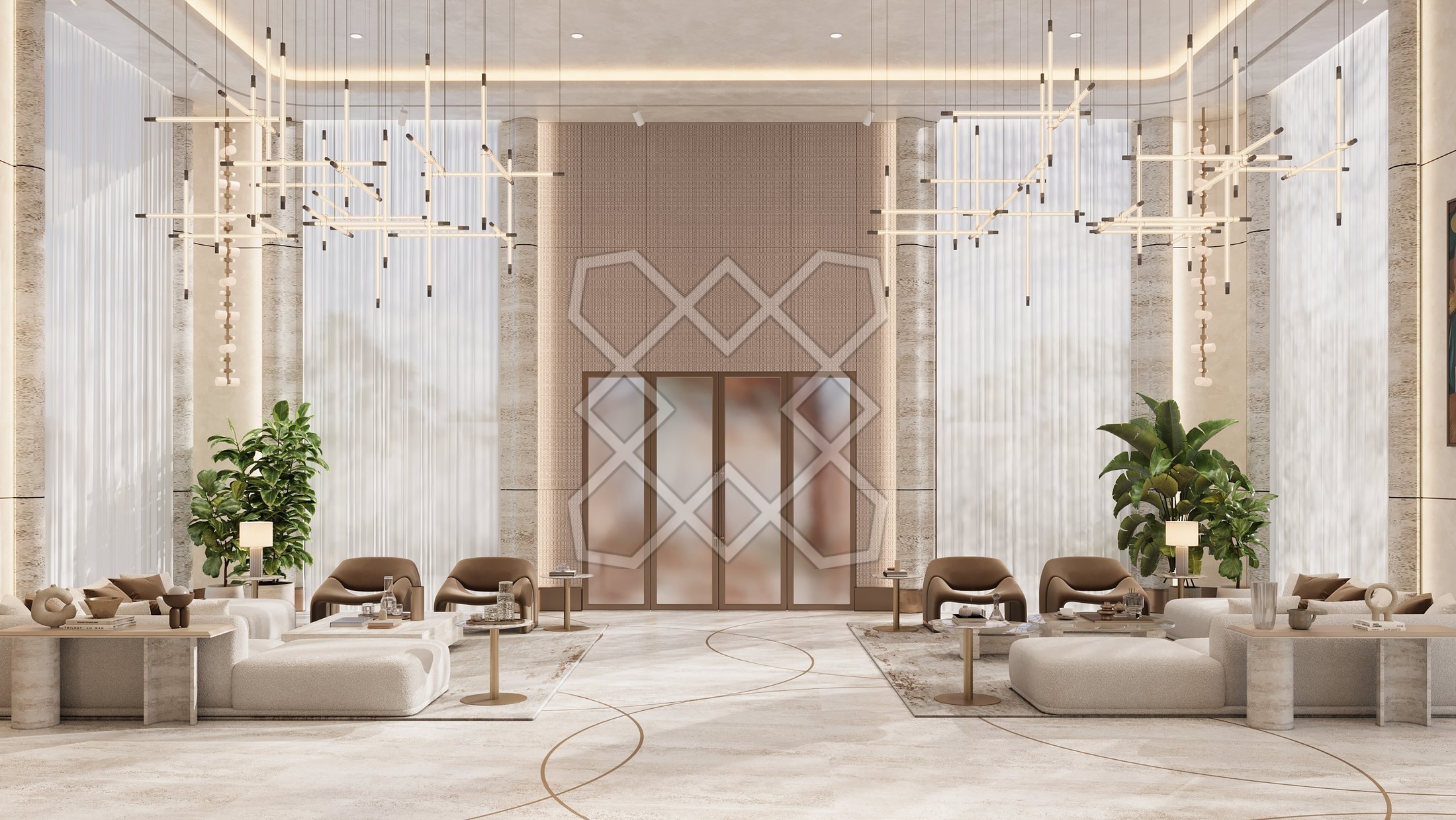 The lounge at Trump Towers Hyderabad, looking towards the entrance